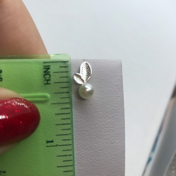 Sterling Silver 925 Faux Pearl Stud Earrings - Picture 3 of 3